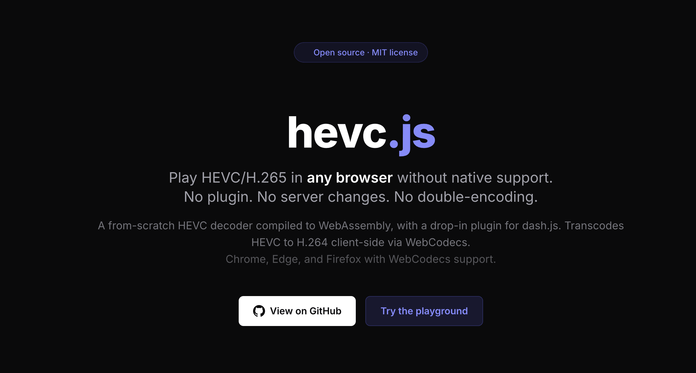 Décodeur HEVC H.265 en WebAssembly pour lire du HEVC dans un navigateur sans plugin